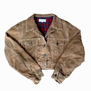 Pacsun Flannel Lined Corduroy Trucker Jacket Crop‎ Women’s XS/S Orange Brown
